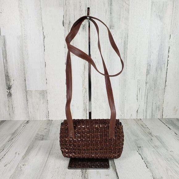 Jenny & The Boys Brown Woven Fold-Over Shoulder Bag Women's Purse - Picture 3 of 10